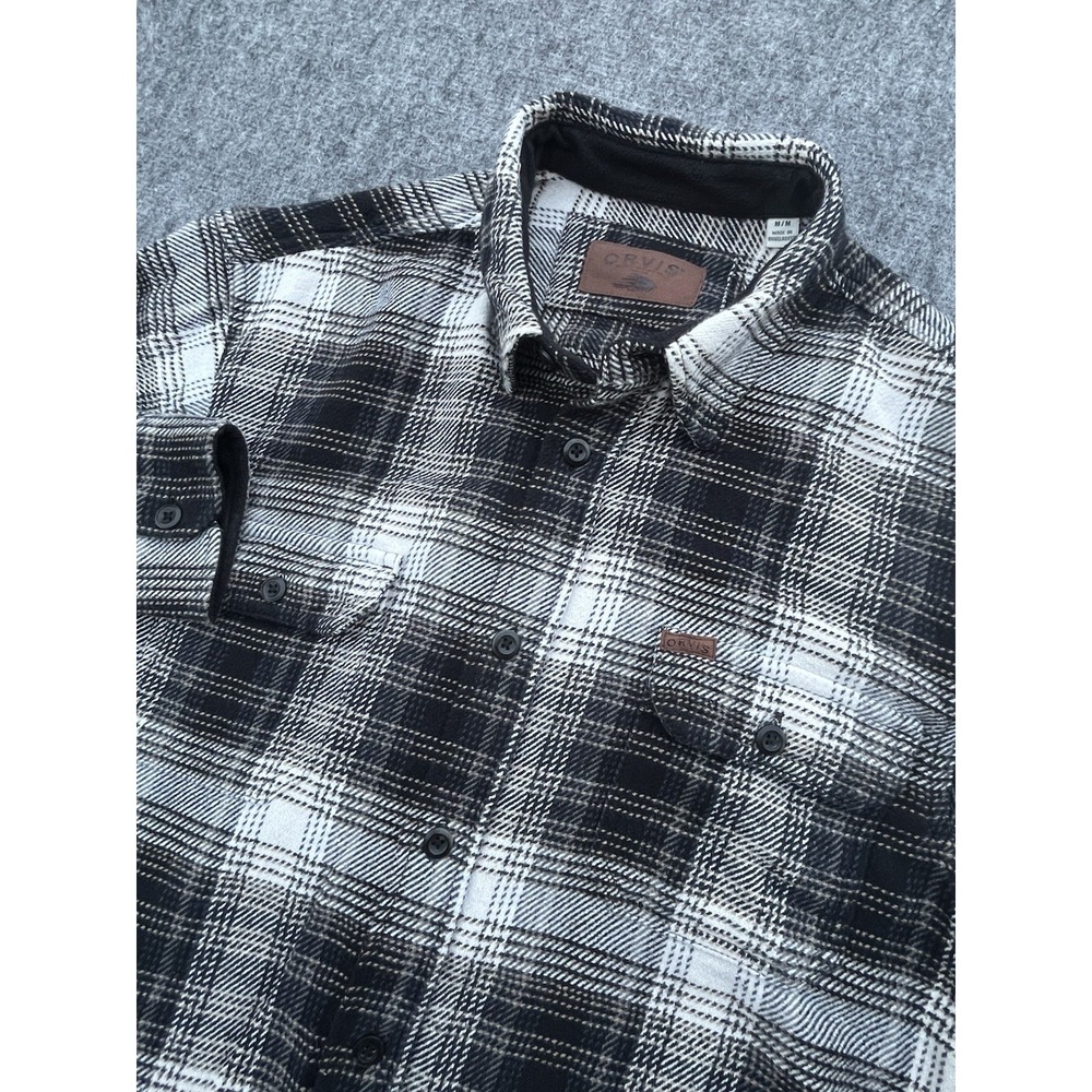 ORVIS Heavy Plaid Flannel Medium Trout Bum Shirt Jacket Gray Tan White Check